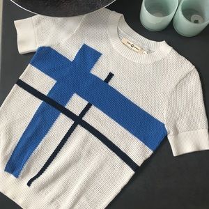 Tory Burch Sport Short Sleeve Mesh Sweater
